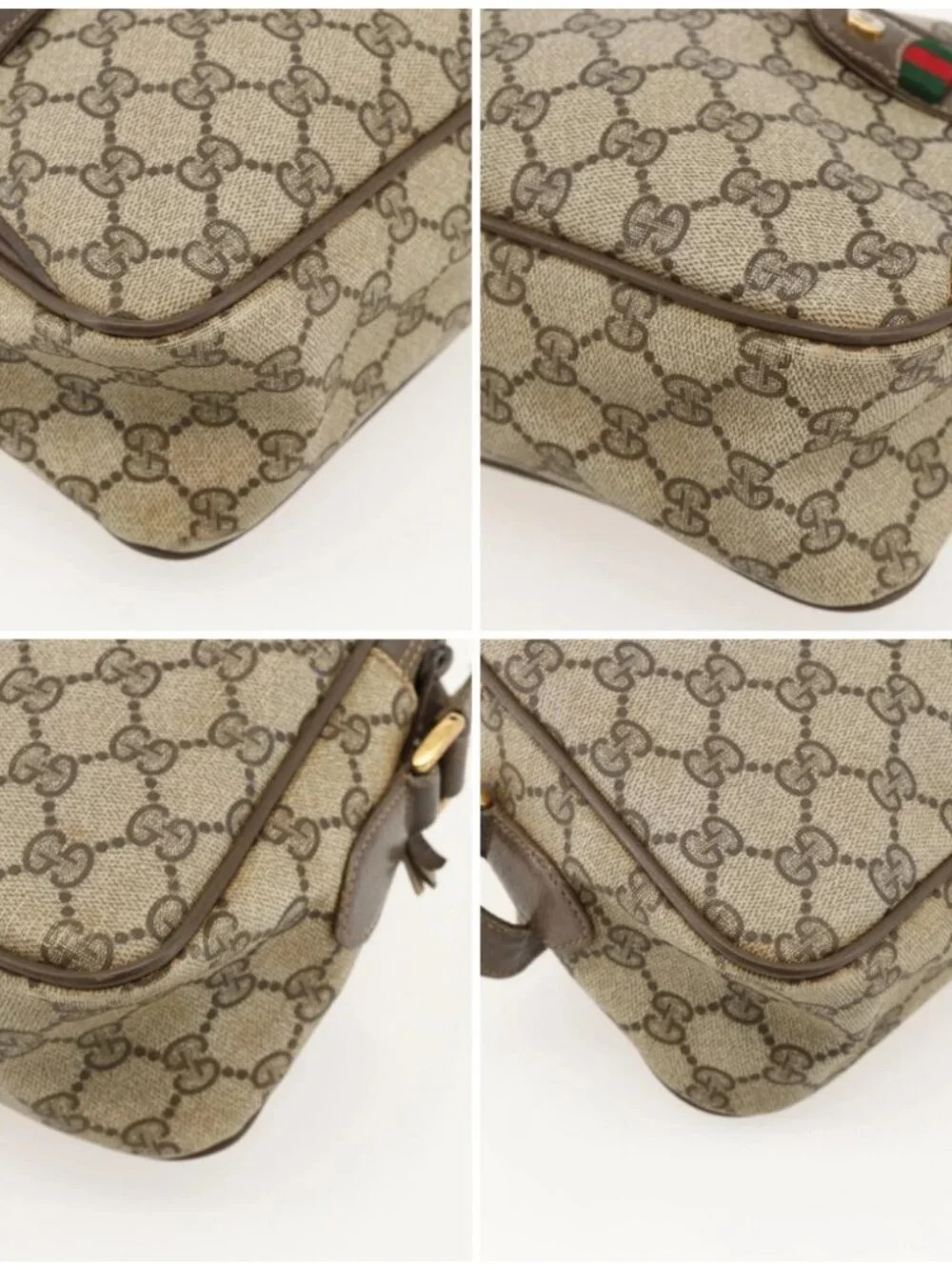 GUCCI GG Supreme Web Sherry Line Shoulder Bag PVC Beige 66 02 049 Auth 175721